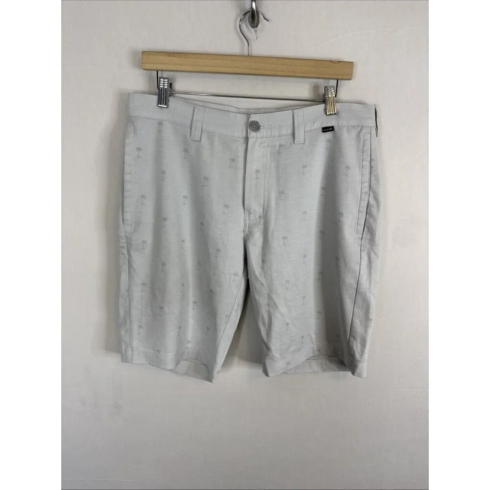 Travis Mathew Golf Shorts Mens 32 Gray Palm‎ Tree Print Performance Stretch